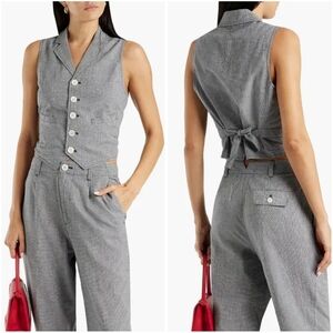New Alex Mill Mathilde Vest in Houndstooth Black White Large